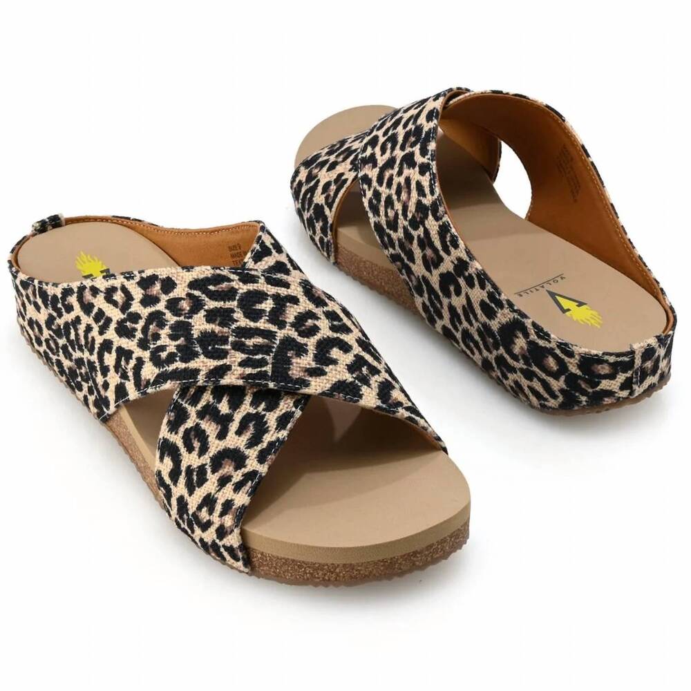 NEW VOLATILE women's ablette ultra comfort slip-on crisscross slides in leopard